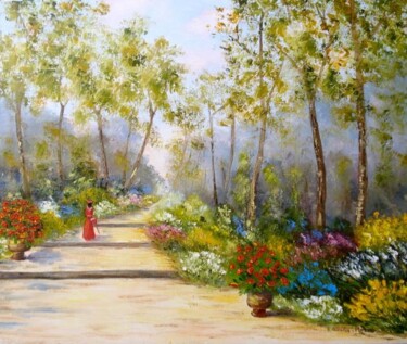 Painting titled "L'escalier du parc" by Hélène Gastin-Mozol, Original Artwork, Oil