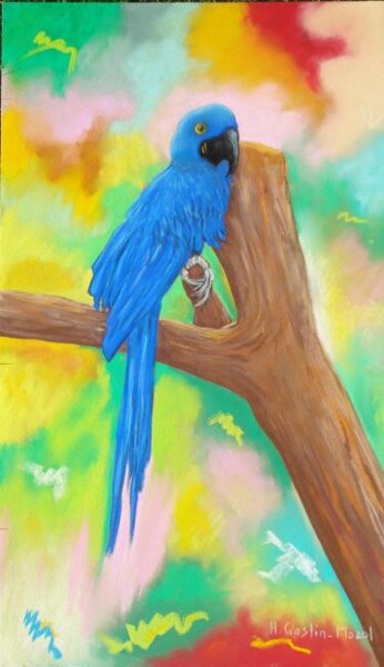 Peinture intitulée "Ara bleu d'Amazonie" par Hélène Gastin-Mozol, Œuvre d'art originale, Pastel