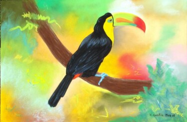 Painting titled "Toucan d' Amazonie" by Hélène Gastin-Mozol, Original Artwork, Pastel
