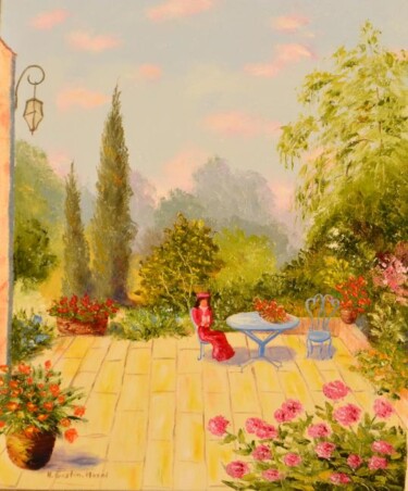 Malarstwo zatytułowany „Repos au jardin” autorstwa Hélène Gastin-Mozol, Oryginalna praca, Olej