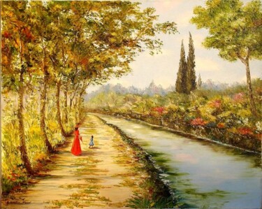 Painting titled "Balade sur les bord…" by Hélène Gastin-Mozol, Original Artwork, Oil