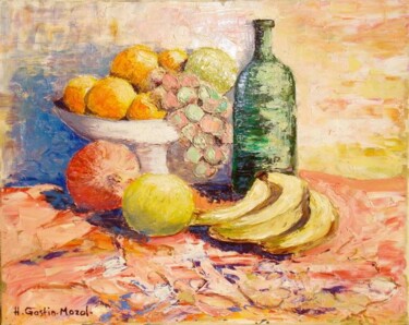 Painting titled "Coupe de fruits" by Hélène Gastin-Mozol, Original Artwork, Oil