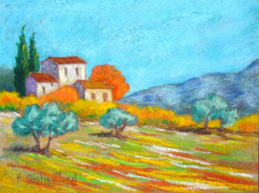 Dessin intitulée "Provence colorée" par Hélène Gastin-Mozol, Œuvre d'art originale, Pastel