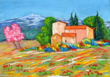 Dessin intitulée "A l'abri du Mont-Ve…" par Hélène Gastin-Mozol, Œuvre d'art originale, Pastel