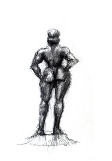 Drawing titled "Statue V" by Hélène Hugon, Original Artwork, Pencil