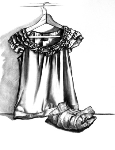 Dessin intitulée "Vêtement II" par Hélène Hugon, Œuvre d'art originale, Fusain