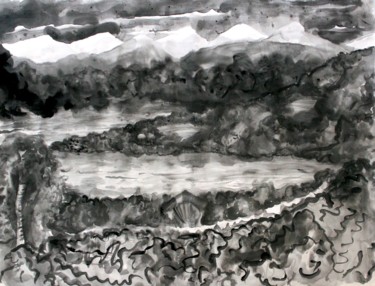 Drawing titled "Péninsule" by Hélène Hugon, Original Artwork, Ink