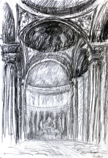 Рисунок под названием "Eglise de la Madele…" - Hélène Hugon, Подлинное произведение искусства, Карандаш