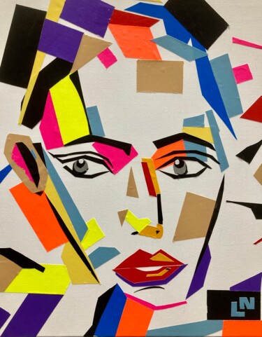 Collages titled "Pretty girl" by Hélène Jacob, Original Artwork, Tape Mounted on Wood Stretcher frame