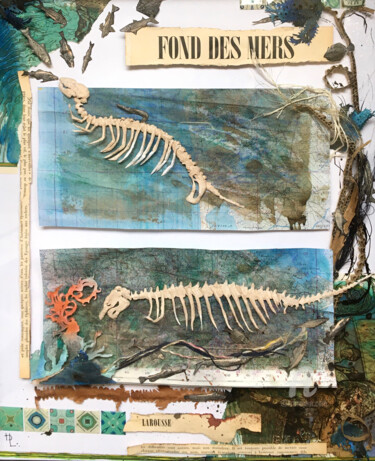 Collages titled "mer morte" by Hélène Lacquement, Original Artwork, Collages Mounted on Wood Panel
