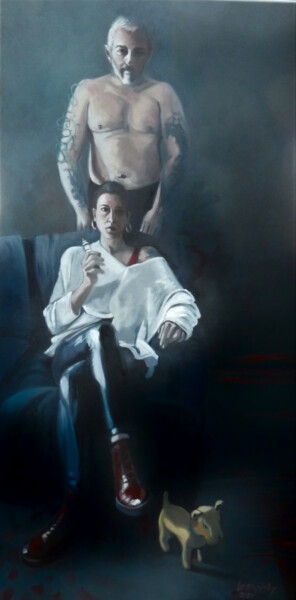 Peinture intitulée "Mon mec, ma cigaret…" par Hélène Lazowinsky, Œuvre d'art originale, Huile