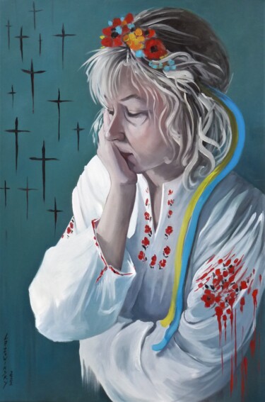 Schilderij getiteld "Ще не вмерла, Украї…" door Hélène Lazowinsky, Origineel Kunstwerk, Olie