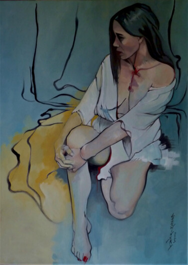Pintura titulada "Sans avoir le coeur…" por Hélène Lazowinsky, Obra de arte original, Oleo