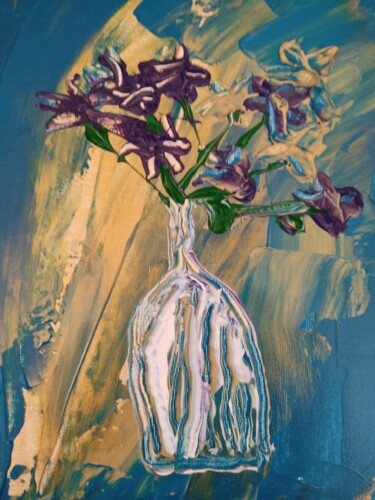 Pintura intitulada "Bouquet de violettes" por Hélène Le Borgne, Obras de arte originais, Acrílico