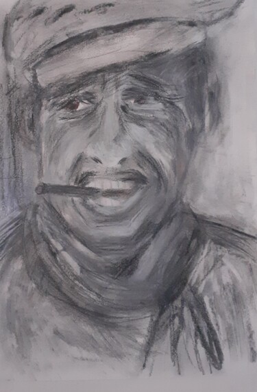 Drawing titled "Pierrot" by Hélène Lentini, Original Artwork, Charcoal