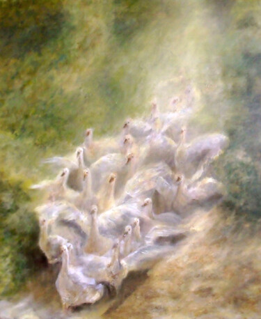 Painting titled "les oies" by Hélène Léonard, Original Artwork, Acrylic