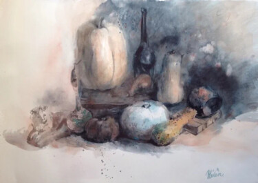 Peinture intitulée "Pumpkins in November" par Helene Manoli, Œuvre d'art originale, Aquarelle