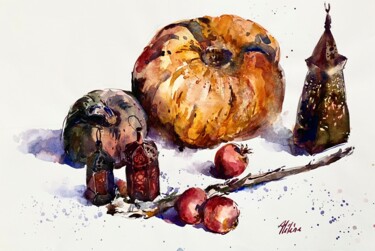 Painting titled "Still life end of O…" by Helene Manoli, Original Artwork, Watercolor