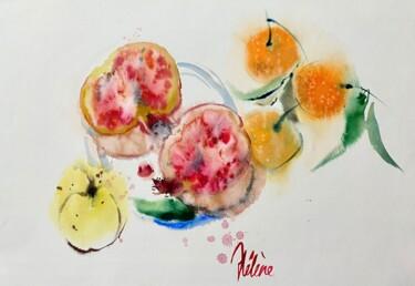 Peinture intitulée "Tangerines and pome…" par Helene Manoli, Œuvre d'art originale, Aquarelle
