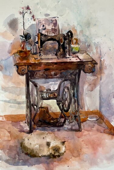 Картина под названием "My grandmother’s se…" - Helene Manoli, Подлинное произведение искусства, Акварель