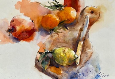 Malerei mit dem Titel "Fruit from his gard…" von Helene Manoli, Original-Kunstwerk, Aquarell