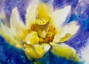 Painting titled "The Lotus" by Helene Manoli, Original Artwork, Watercolor