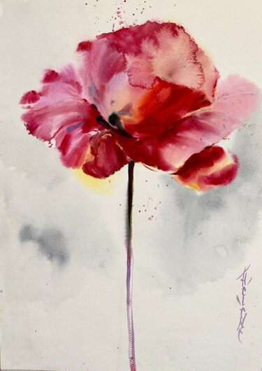 Peinture intitulée "Poppy" par Helene Manoli, Œuvre d'art originale, Aquarelle