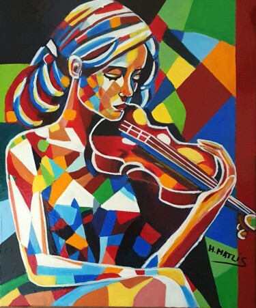 Peinture intitulée "Violinista" par Helene Matlis, Œuvre d'art originale, Acrylique