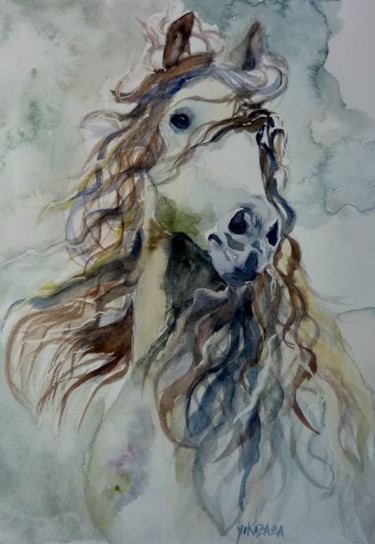 Peinture intitulée "le cheval fantastiq…" par Helene Miaz, Œuvre d'art originale, Aquarelle