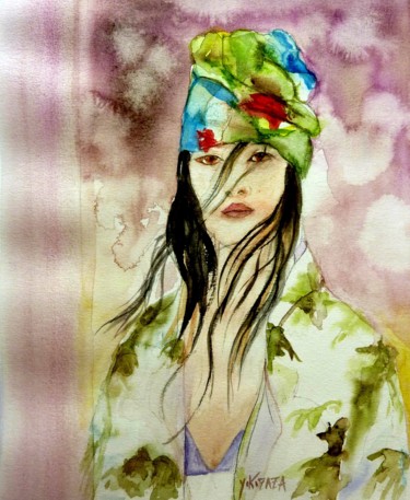 Peinture intitulée "la belle nippone" par Helene Miaz, Œuvre d'art originale, Aquarelle