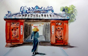 Peinture intitulée "le pont japonais ,…" par Helene Miaz, Œuvre d'art originale, Aquarelle