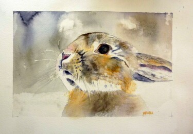 Painting titled "le lapin" by Helene Miaz, Original Artwork, Watercolor