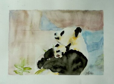 Peinture intitulée "les pandas" par Helene Miaz, Œuvre d'art originale, Aquarelle