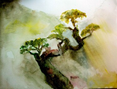 Peinture intitulée "l'arbre dans la bru…" par Helene Miaz, Œuvre d'art originale, Aquarelle