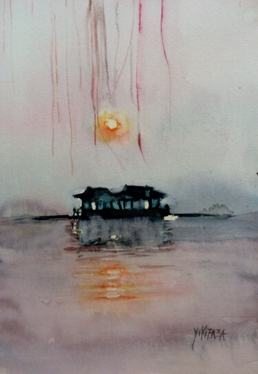 Peinture intitulée "la maison sur l'eau" par Helene Miaz, Œuvre d'art originale, Aquarelle