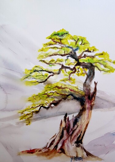 Peinture intitulée "le vieil arbre" par Helene Miaz, Œuvre d'art originale, Aquarelle