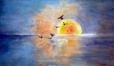Peinture intitulée "le soleil se couche" par Helene Miaz, Œuvre d'art originale, Huile