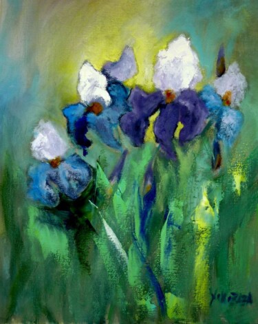 Peinture intitulée "les iris" par Helene Miaz, Œuvre d'art originale, Huile