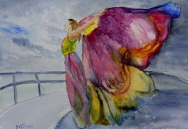 Peinture intitulée "la femme papillon" par Helene Miaz, Œuvre d'art originale, Aquarelle
