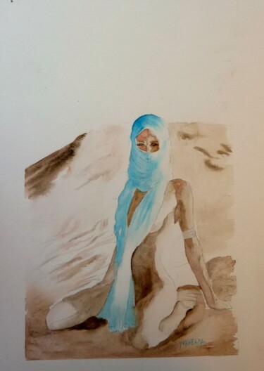Peinture intitulée "la femme du désert" par Helene Miaz, Œuvre d'art originale, Aquarelle