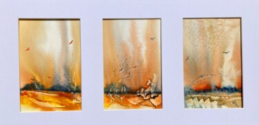 Malerei mit dem Titel "Orange amère" von Hélène Mimault, Original-Kunstwerk, Aquarell Auf Keilrahmen aus Holz montiert