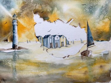 绘画 标题为“Fenêtre sur l’océan” 由Hélène Mimault, 原创艺术品, 水彩