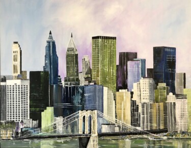 Painting titled "New York : Le pont…" by Hélène Molina, Original Artwork, Acrylic Mounted on Wood Stretcher frame