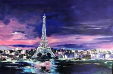 Painting titled "Paris et sa Tour Ei…" by Hélène Molina, Original Artwork, Acrylic Mounted on Wood Stretcher frame