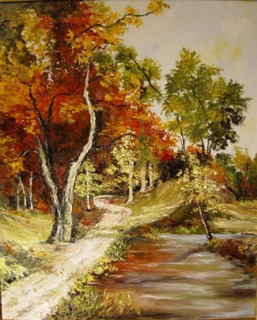 Peinture intitulée "le chemin de l'étang" par Hélène Molina, Œuvre d'art originale