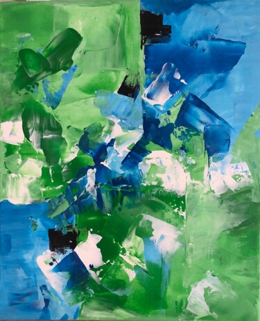 Peinture intitulée "Effets vert bleu" par Hélène Molina, Œuvre d'art originale, Acrylique Monté sur Châssis en bois