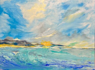 Painting titled "Entre ciel et mer" by Hélène Molina, Original Artwork, Acrylic Mounted on Wood Stretcher frame