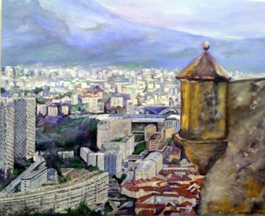 Peinture intitulée "Grenoble vu de l'éc…" par Hélène Molina, Œuvre d'art originale, Huile