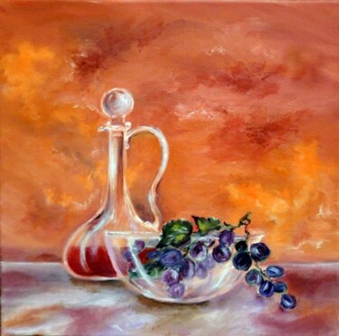 Malerei mit dem Titel "Raisins et carafe" von Hélène Molina, Original-Kunstwerk