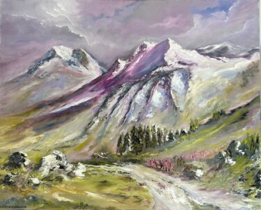 Painting titled "Hautes montagnes" by Hélène Molina, Original Artwork, Oil Mounted on Wood Stretcher frame